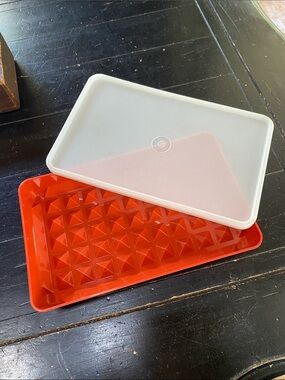 Vintage Tupperware Bacon Meat Keeper Tray Storage Paprika Burnt Orange
